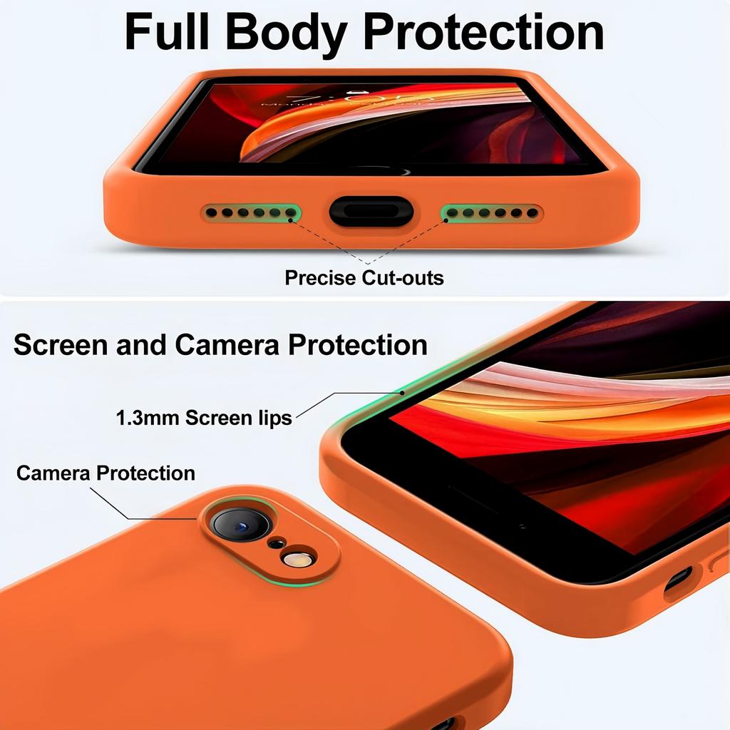 Чехол для iPhone SE2022/SE2020/8/8+/7/7+, Жидкий силикон с [Мягкой подкладкой из микрофибры против царапин] - Оранжевый