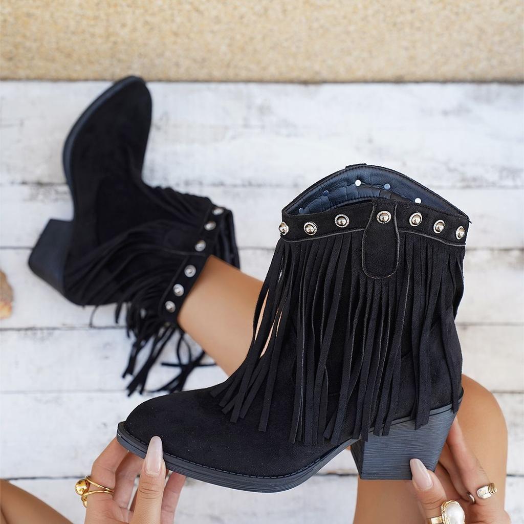 Универсальные удобные повседневные ботинки Мартин женские весенне-летние новая мода с бахромой толстый каблук женские ботинки