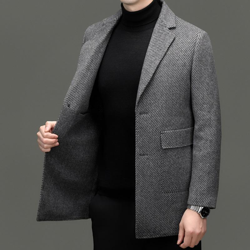 Mid-length Wool Double-sided Cashmere Coat for Men In Winter Middle-aged Dad Removable Down Liner Wool Woolen Coat