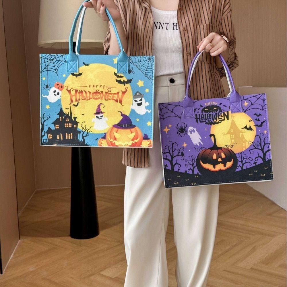 Fabric Trick or Treat Bag Candy Bag Pumpkin Storage Bag Foldable Halloween Felt Handbag Female