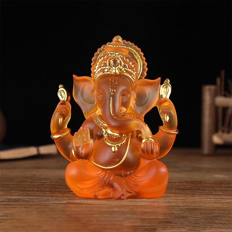 Clear Lord Ganesha Elephant Statue Hindu Resin Sculpture Home Garden Buddha Figurine Decoration