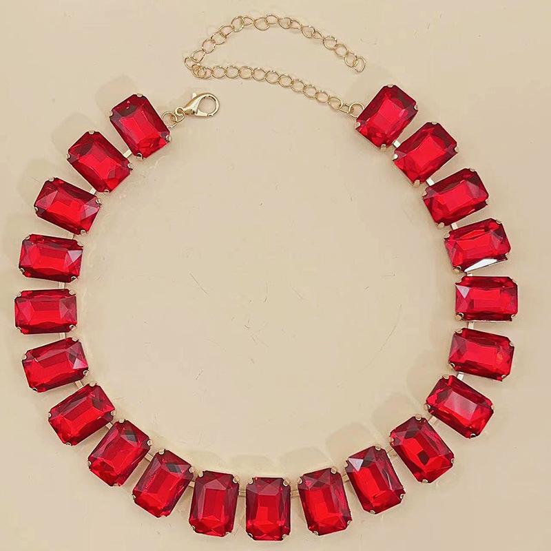 Mixed Color Rectangular 13x18 Crystal Gemstone Necklace - European & American Choker Design