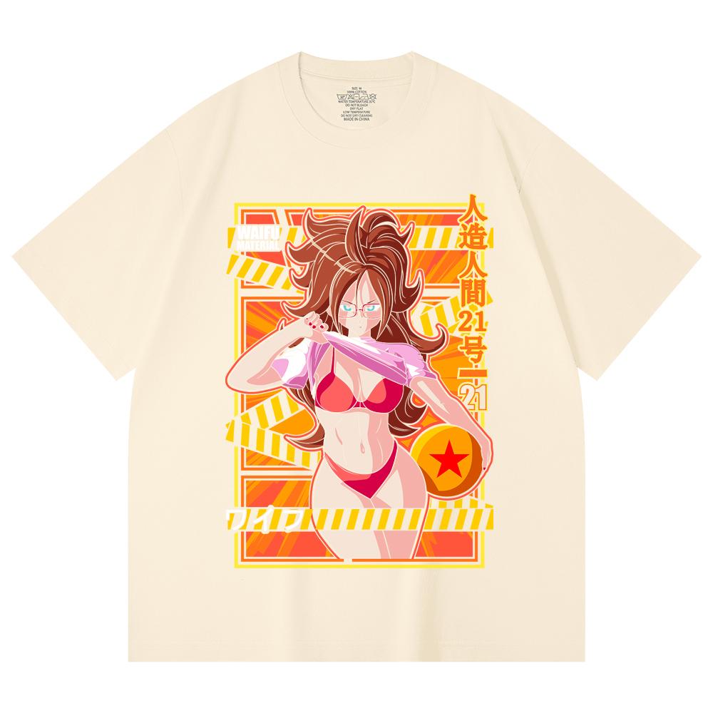 230 г/м² 100% хлопок Dragon Ball V25 Андроид 21 Ваифу Принт Унисекс Тяжелая хлопковая футболка