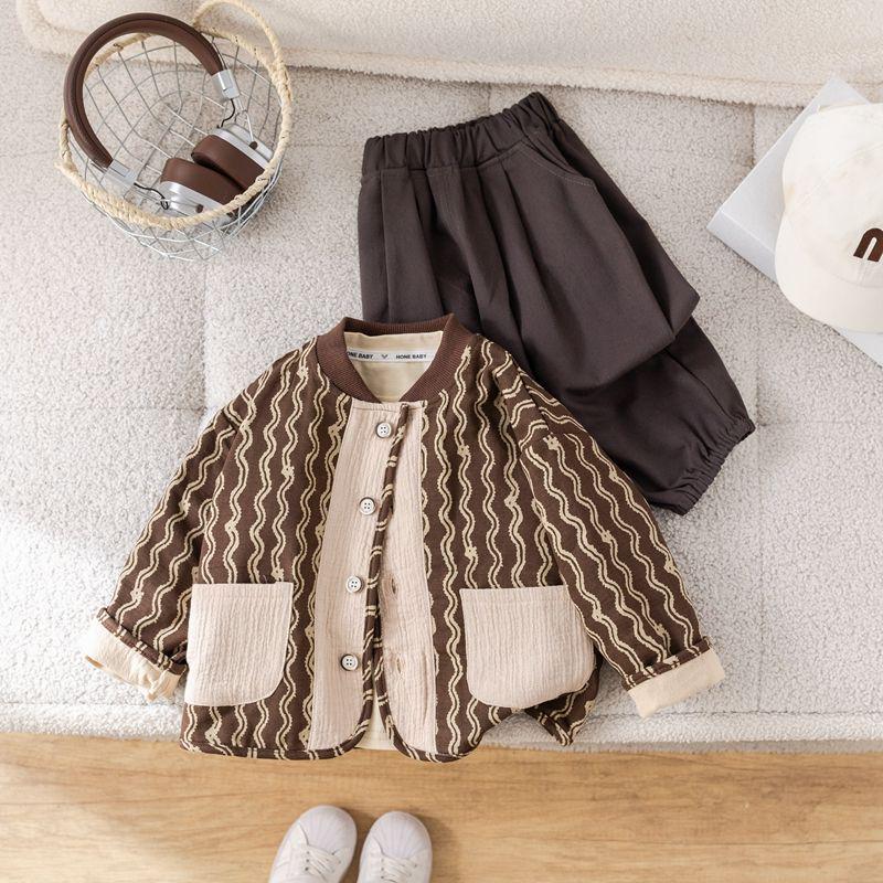 Модный трехпредметный комплект для малышей для мальчиков, весна-осень 2025