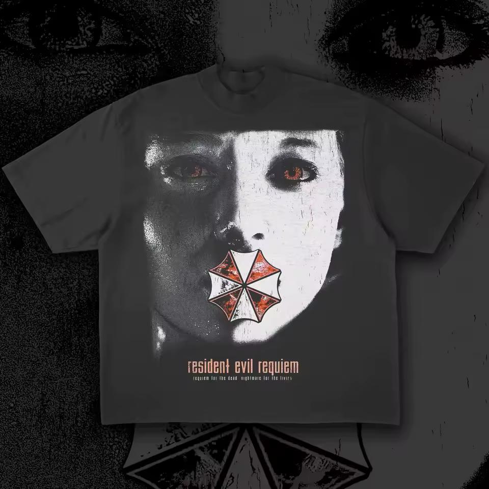 2026 new Retro-style classic horror game-themed loose and casual men's and women's universal street fashion pattern T-shirt
