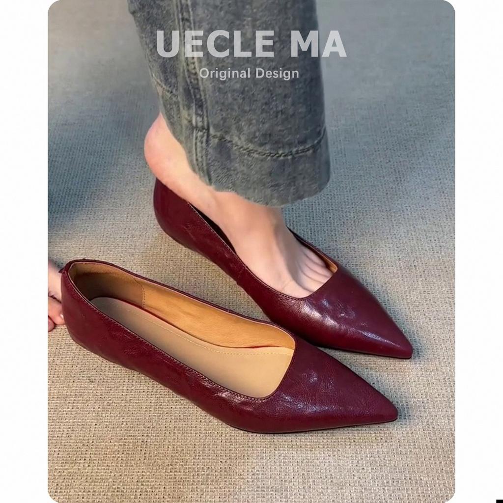 Sheepskin Version~ Leather French Single Shoes Women's Pointed Spring New Beautiful Small Slope Heel Workplace Shoes