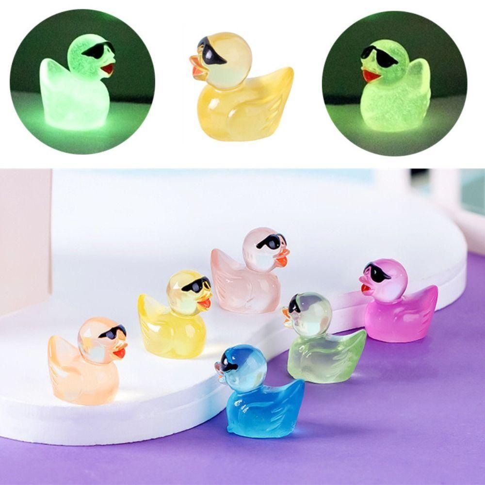 20Pcs Mini Wearing Sunglasses Duck Mix 12 Colors Resin Micro Landscape Luminous Ducks DIY Decoration Dollhouse Decoration
