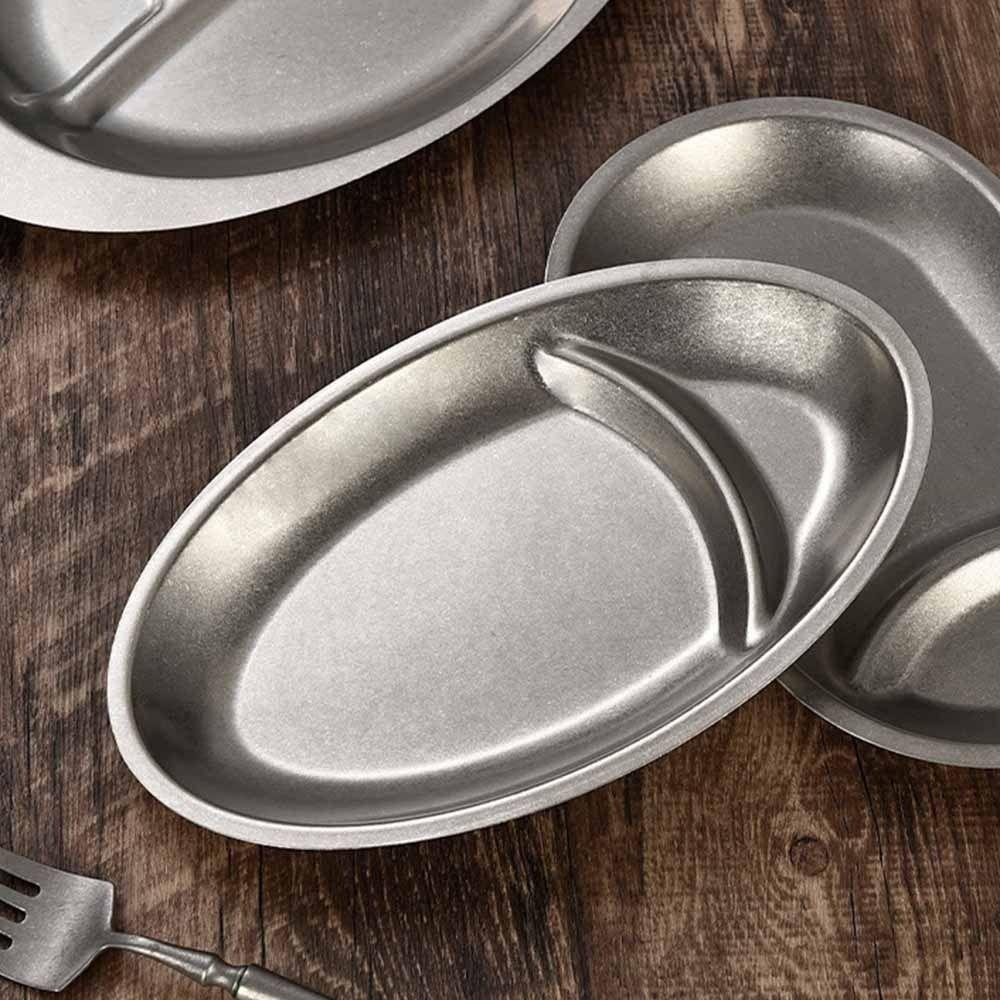 Creative Stainless Steel Snack Plate Oval Shaped Vintage French Fry Dish Retro Flat Bottom Serving Tray Household