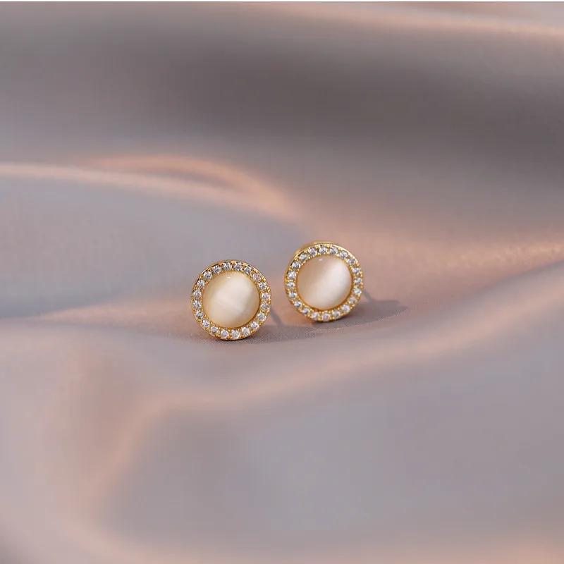 Luxury Rotatable Circle Opal Crystal Pendant Necklace for Women Charm Gold Color Stainless Steel Collar Chain Ring Jewelry Set