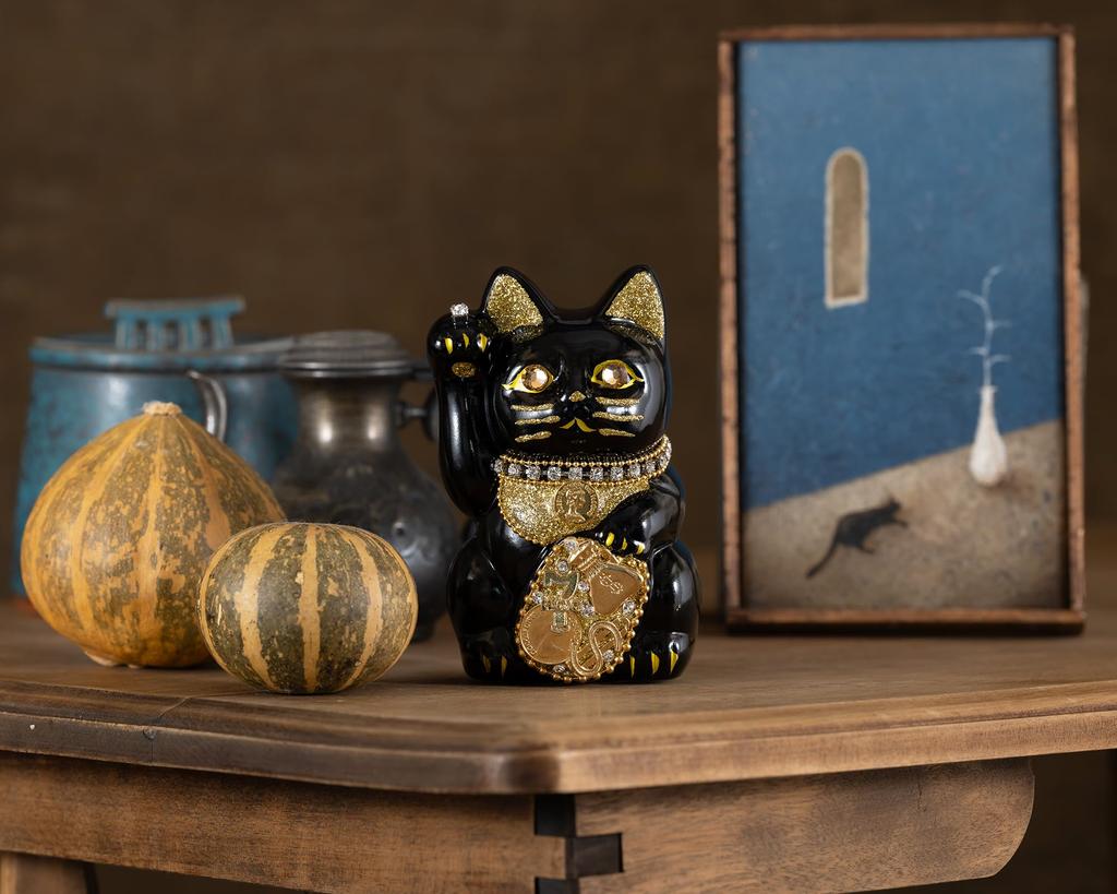 Счастливый кот Миллионер Кот-правая рука Счастливый кот Манеки Кот Счастливый фэн-шуй Украшение Коробка для пожертвований (S-РАЗМЕР Черный) Поднятый/Керамика_Счастливый (ml_S Черный)