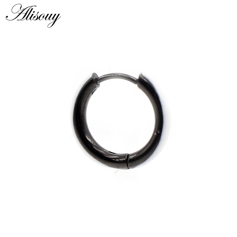 Alisouy 2PCS Punk Rock Hiphop Stainless Steel Enamel Circle Round Ear Helix Clip Huggie Buckle Women Men Unisex Hoop Earrings