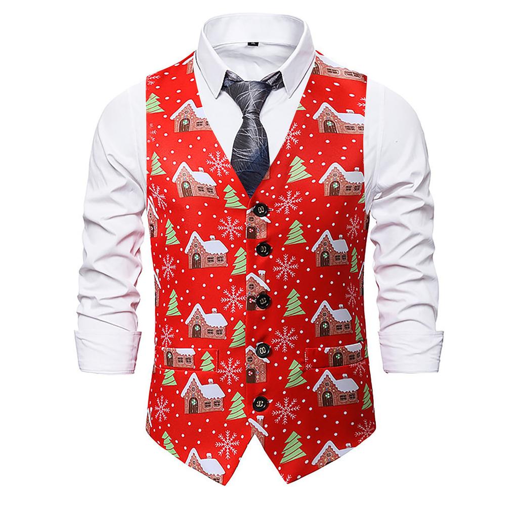 (SU)Мужской снеговик, Рождественский необычный жилет, винтажная куртка без рукавов на пуговицах для вечеринки