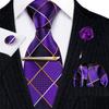 Men Purple Ties Necktie Tie Clip Boutonniere Hanky Cufflinks Black Silk Ties Set for Business Wedding Dating