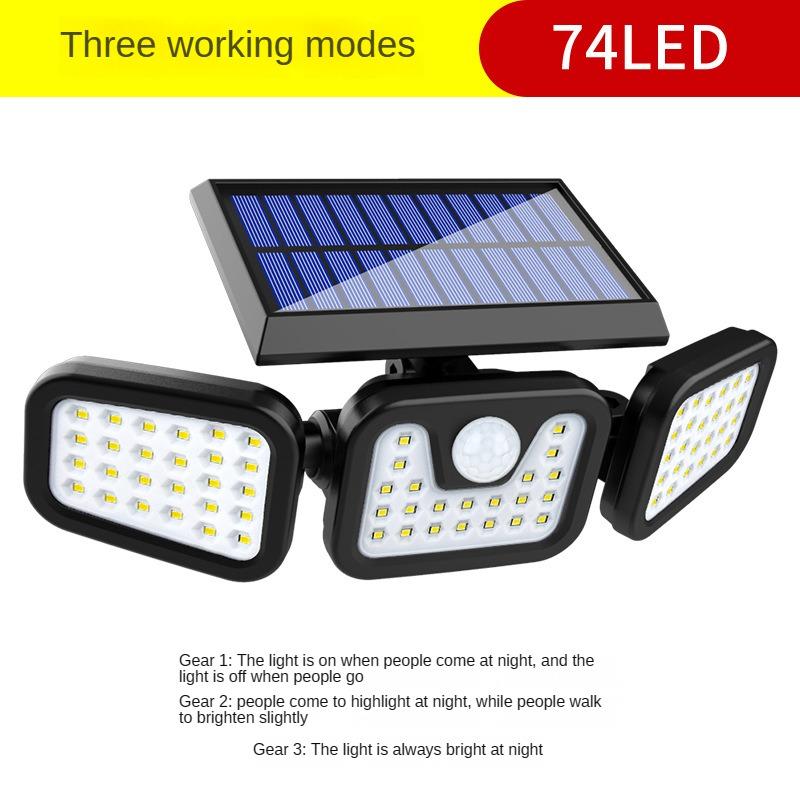 Садовый светильник на солнечной батарее с индукцией человеческого тела, светодиодный трехголовый настенный светильник, уличный водонепроницаемый садовый настенный светильник, светильник для дорожек