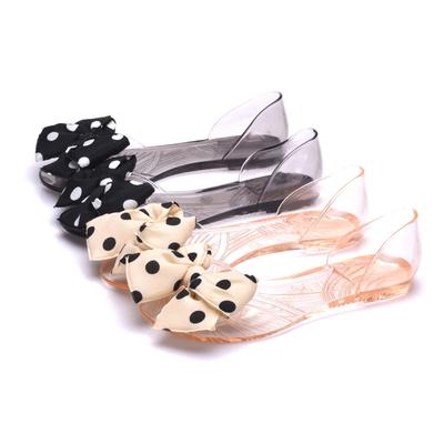 Женские балетки-желе с бантом в горошек