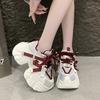Fashion Women Autumn Spring Chunky Sneakers Thick Bottom Leather Shoes High Platform Vulcanize Shoes Bling Casual Sports Dad Shoes 7CM