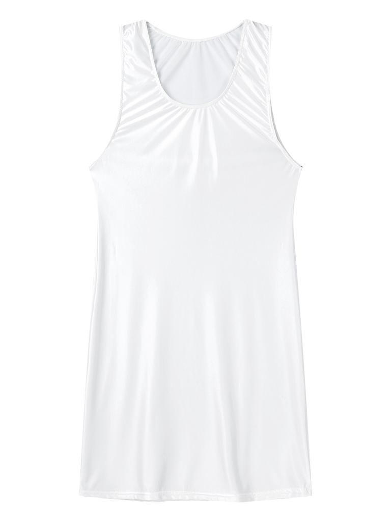 Женское эластичное облегающее платье с глянцевой отделкой и U-образным вырезом для повседневного или вечернего ношения