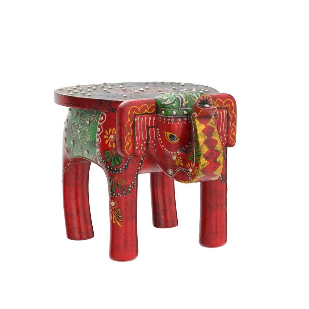 Wooden Painting Decorative Rajastani Painted Elephant Stool Home Decorative Items Showpiece(8 Inch) (Maroon)