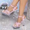 Sexy 12CM Crystal Clear High Heels - Square Toe Transparent Sandals for Nightclub Party Car Model Women's Fashion Non-Slip