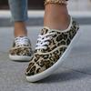 Leopard Print Women's Flat Sneakers | Casual Lace-Up Slip-On Shoes with Round Toe, Soft Fabric Upper, PVC Sole, Ideal for Spring and Summer