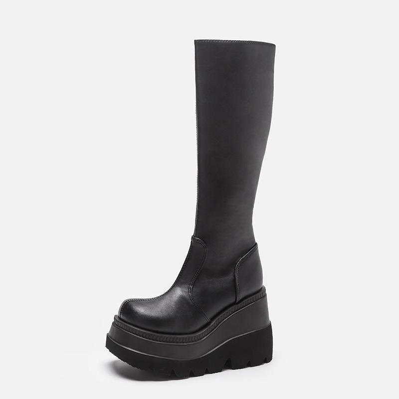 American Size Gothic Style Platform Boots Locomotive Knight Boots But Knee Big Head Thin High Boots Women