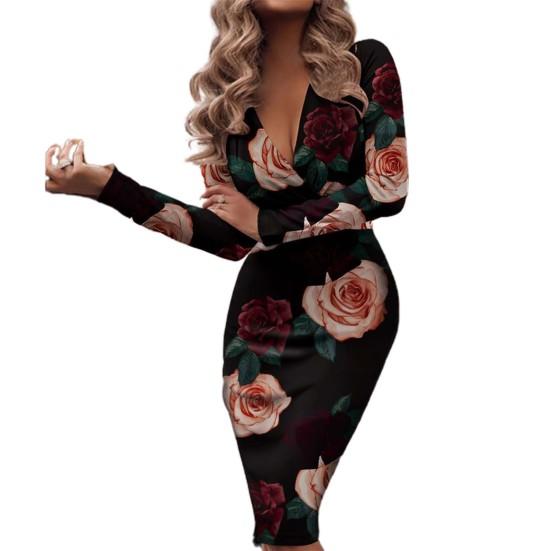 Платье женское с глубоким V-образным вырезом, длинным рукавом, плиссировкой, пайетками, облегающее офисное миди-платье для повседневной носки