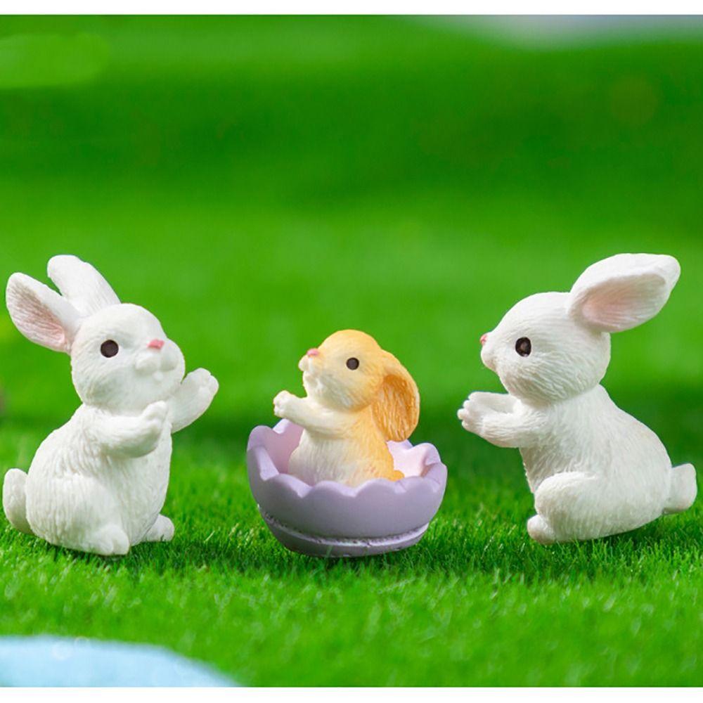Миниатюрные безделушки в виде пасхальных яиц, смола, мультяшная статуэтка кролика, мини-фигурка пасхального кролика, подарок