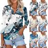 Women's Fashion Casual Lapel 3/4 Sleeve Printed Shirt Women's V Neck  Up Tops
