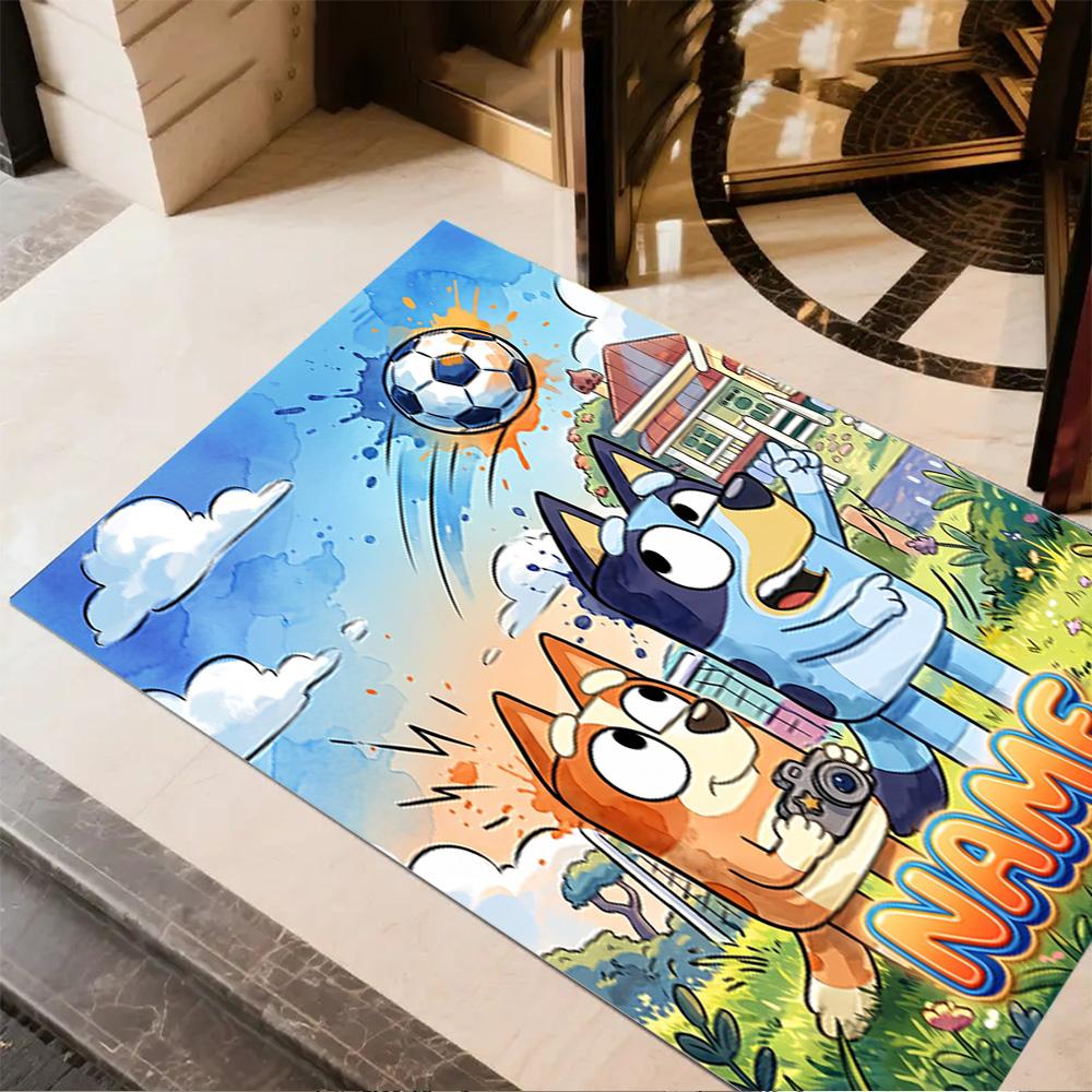 Soccer Fun Bluey Personalized Name Carpet Suitable for Living Rooms Playrooms Hallway Dining Room Antislip Carpet Office home decor Spiritual Gift