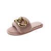Fashion 2025 New Winter Plush Slippers Fashion Open Toe Solid Color Women's Sandals Metal Chain Casual Women's Shoes Fashion Shoes