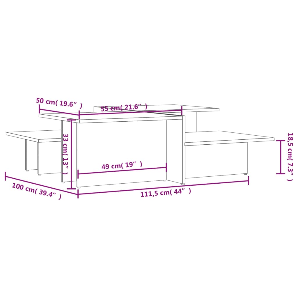 Coffee Tables 2 pcs High Gloss Grey Particleboard