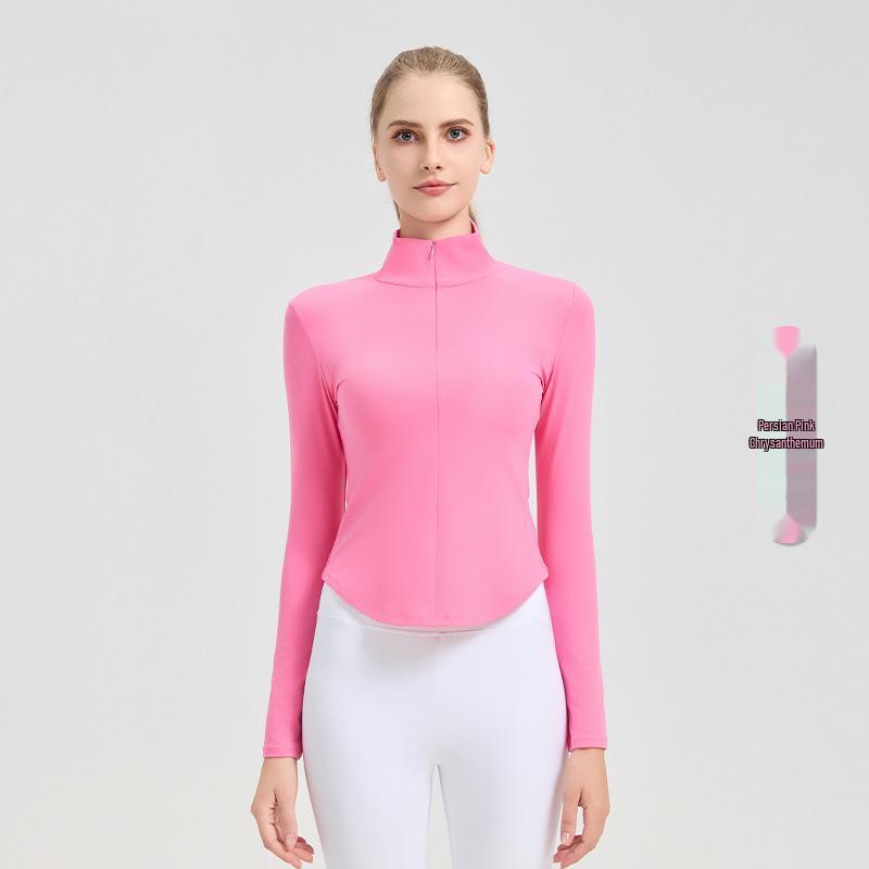 NUF Women's Autumn/Winter Nude-Feel Stand-Collar Half-Zip Yoga T-Shirt - Waist-Slimming Long-Sleeve Fitness Top