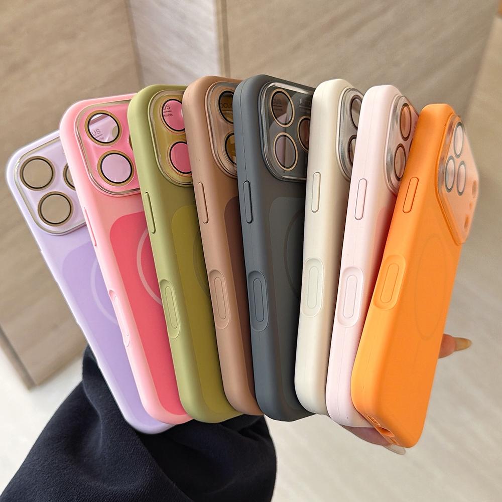 Оригинальный матовый чехол из жидкого силикона с защитой для линз для iPhone 17 Pro 16 15 Pro Max с поддержкой MagSafe