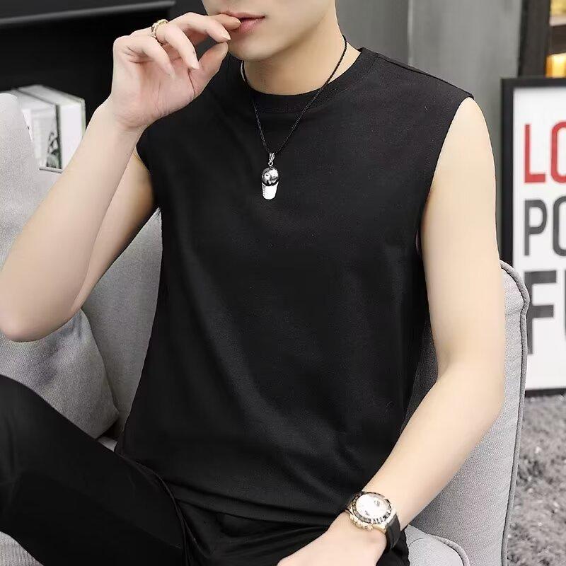 Мужской однотонный жилет без рукавов - модная спортивная рубашка с широкими плечами