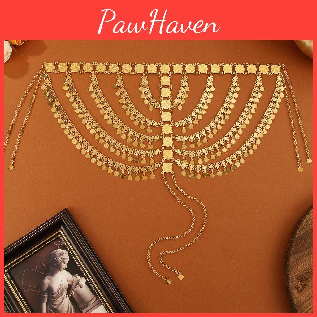 Middle Eastern Style Golden Headpiece With Tassels And Coin For Holiday Travel