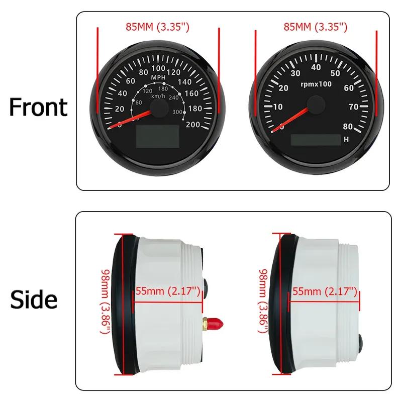 85mm GPS Speedometer 60M 80M 120M 160M 200M with 4K 6K 7K 8K RPM Tachometer with 7 Colors Backlight for Car Boat Yacht 9-32V
