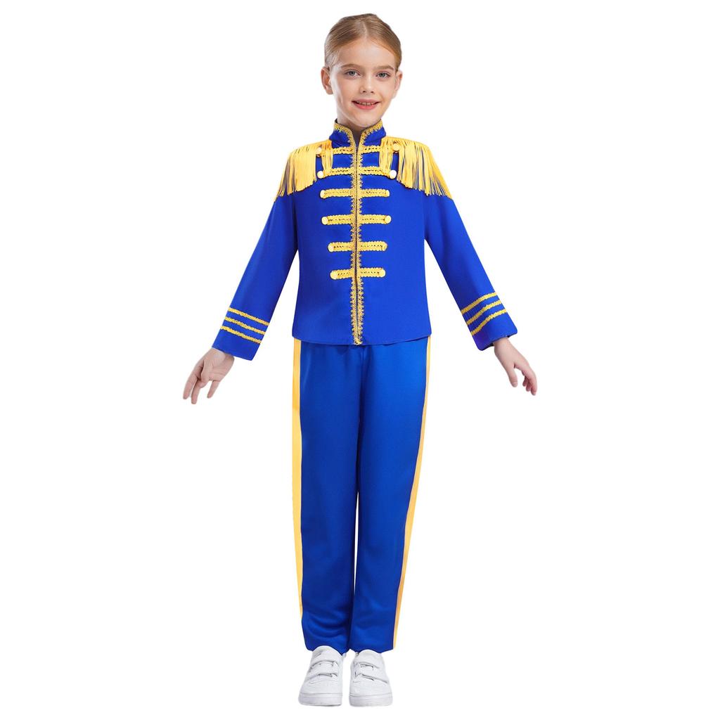 Детский костюм британской звезды 1960-х годов с длинным рукавом, золотым кружевным декором, бахромой, комплект из рубашки и брюк для музыканта рок-группы