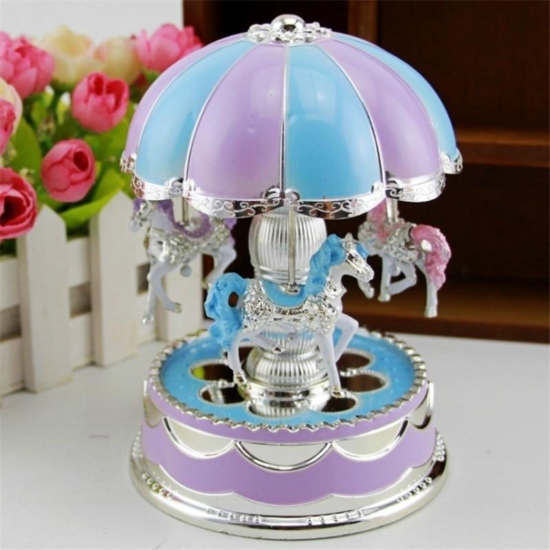 Girl LED Horse Carousel Music Box Toy Clockwork Musical Christmas Gift