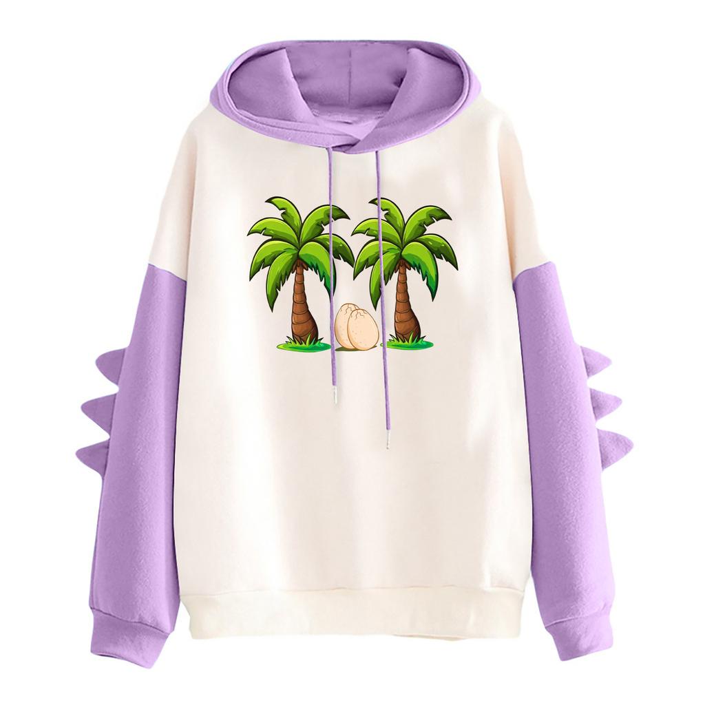 Women's Printed Contrasting Dinosaur Loose Casual Hoodie