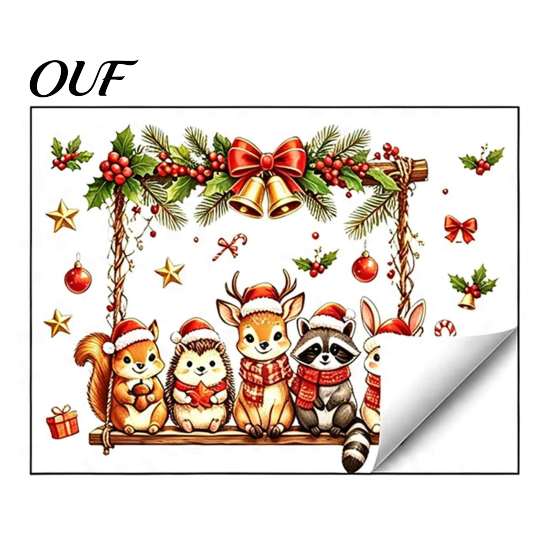 Decorative Glass Stickers for Christmas Animals Window Decal, Static Cling Removable Sticker, Waterproof PVC Cute Electrostatic Deer Bunny on