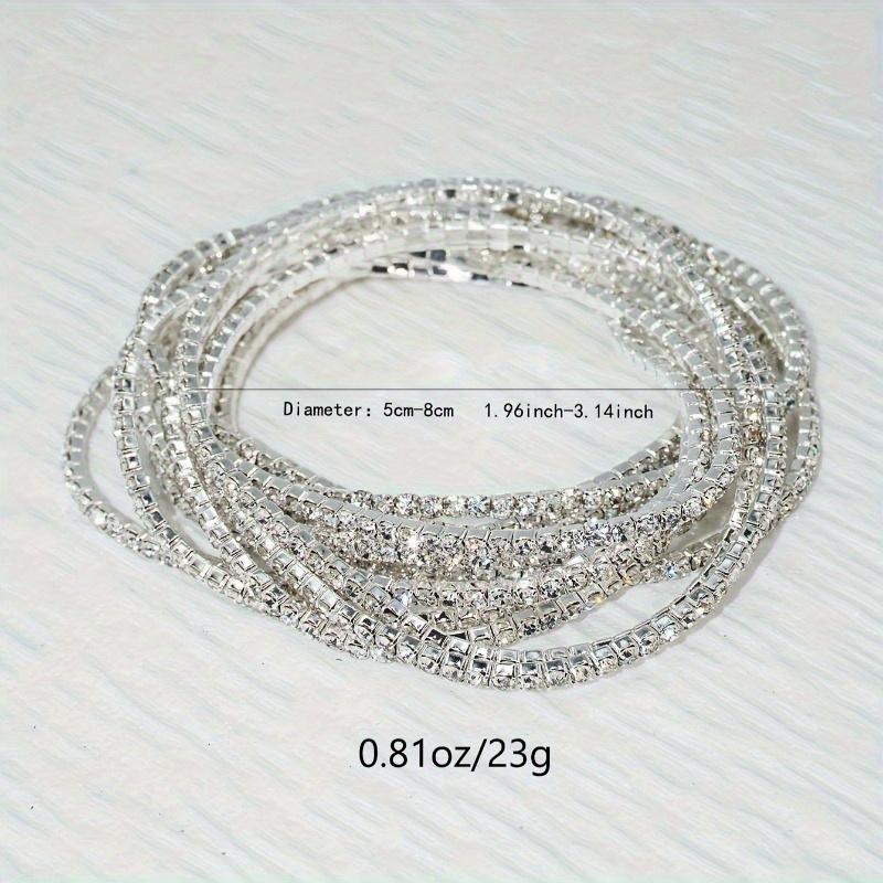 6-Piece Glitter Silvery Rhinestone Ultra Fine Tennis Stretch Bracelet Bangle For Women Party Wedding Anniversary Gift