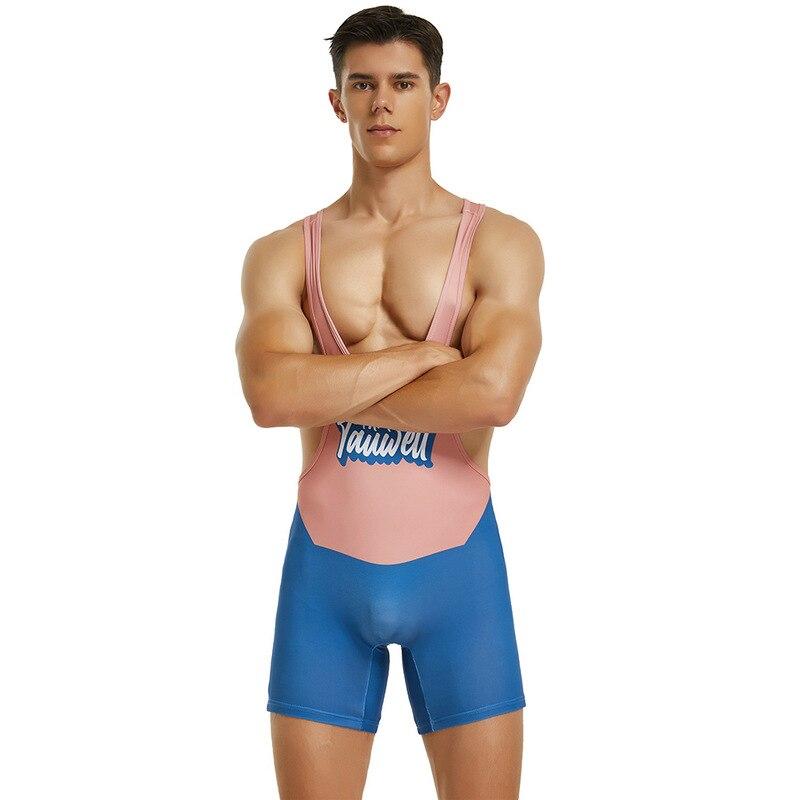 Men's Tight Vest Wrestling Suit Fitness Swimming Gym Shorts Lingerie Bodysuit