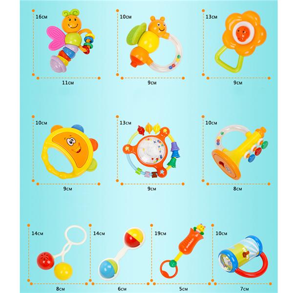 10pcs Baby Rattles Teether Set Durable Educational Latest Teether Rattle Gift Hand Rattles for Kids