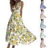 Женская мода лето маленький цветочный V-образный вырез без рукавов туника повседневные платья