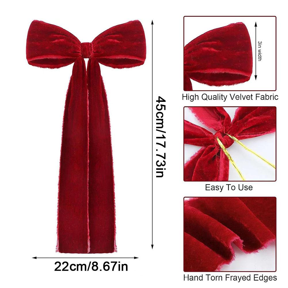 Velvet Christmas Bow 22 * 45cm Large Christmas Atmosphere Staircase Wreath Decoration Bow Christmas Tree Top Decoration
