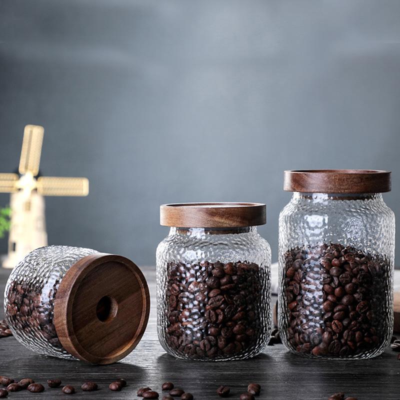 Acacia Food Coffee Bean Tea Glass Storage Jar