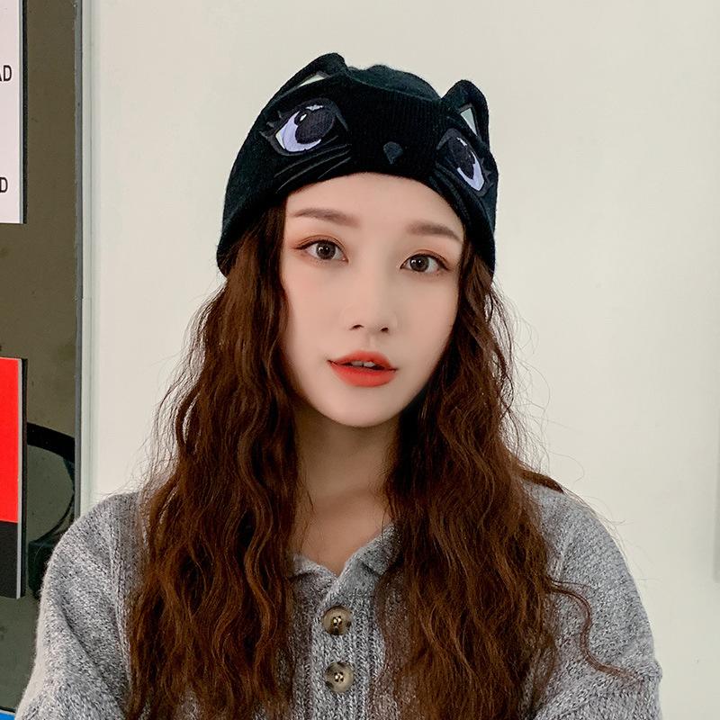 Women's Autumn and Winter Korean Style Fashion Cold Hat Trendy Cute Cat Student Warm Knitted Hat