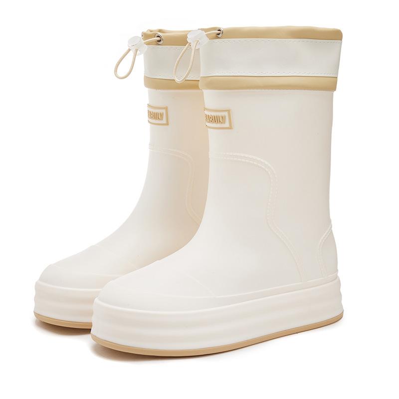 Новые женские дождевики средней высоты, модные повседневные резиновые сапоги на толстой подошве, верхняя одежда, теплая и износостойкая пляжная обувь для отдыха на воде