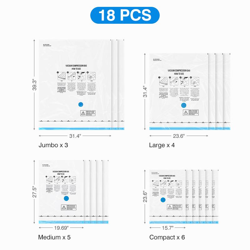 Вакуумные пакеты для хранения 8-18 шт., экономящие место сумки, дорожные перезаряжаемые воздушные насосы, различные герметичные насосы для компрессионной одежды, одеяла, багажа