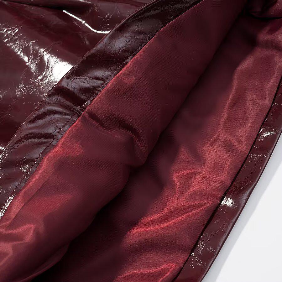 Women's Street Style Leather Suit: Double-breasted Waist-cinching Jacket & A-line Skirt Set
